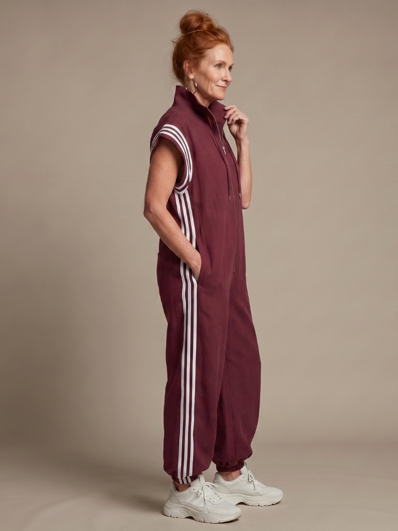 Lark | Striped Panel Zip-Front Jumpsuit