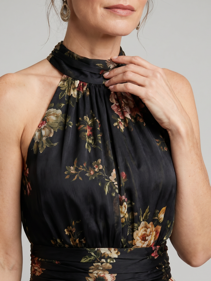 Sior | Midi Dress with Floral Halter Neck Design