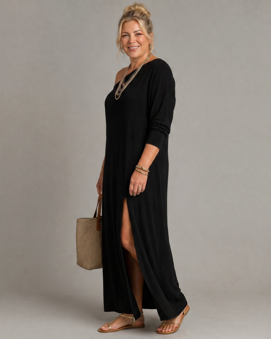 Asterelle | Flowing Midi Dress with One Shoulder and Side Slit