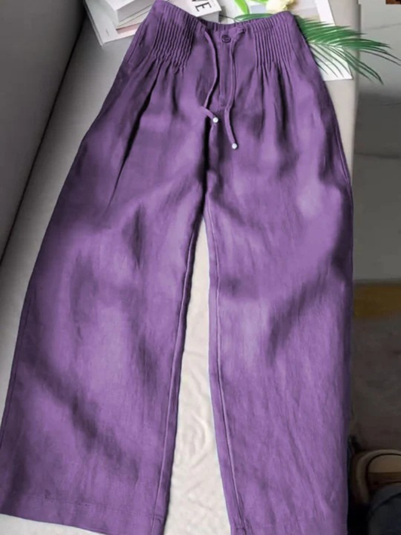 Camille | Cotton-Linen Blend Wide-Leg Trousers