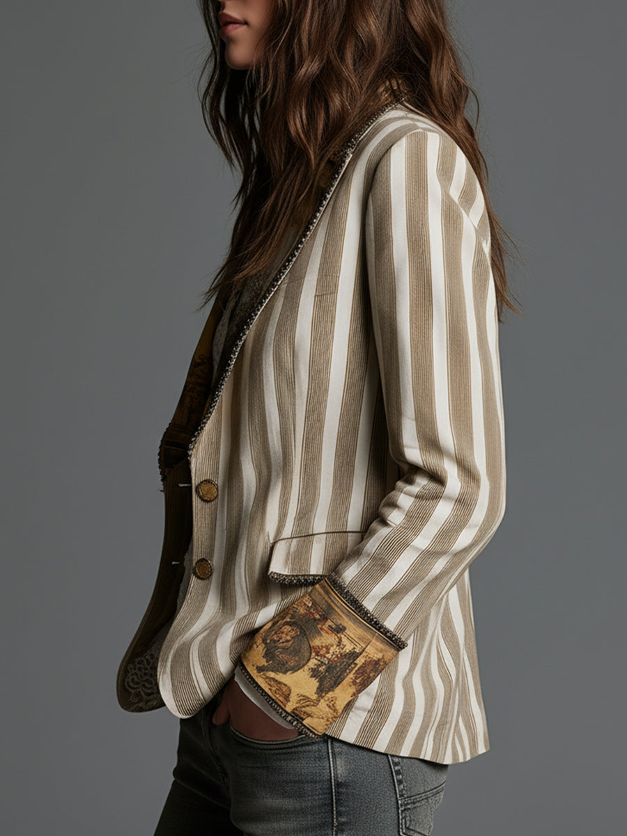 Claudia | Women’s Boho Striped Printed Lapel Blazer