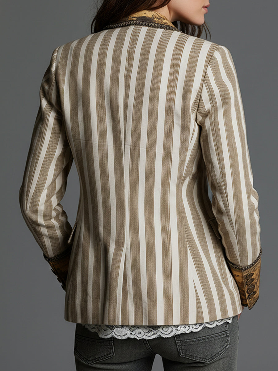 Claudia | Women’s Boho Striped Printed Lapel Blazer