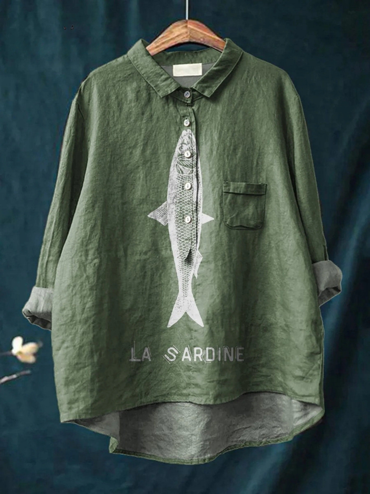 Faye | Women's Casual Shirt with Sardine Fish Graphic Print