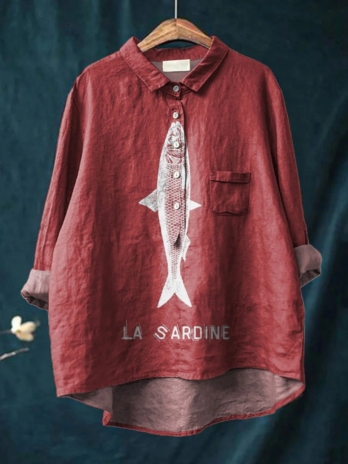 Faye | Women's Casual Shirt with Sardine Fish Graphic Print