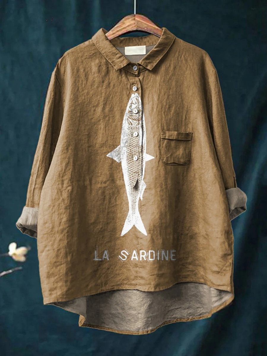 Faye | Women's Casual Shirt with Sardine Fish Graphic Print