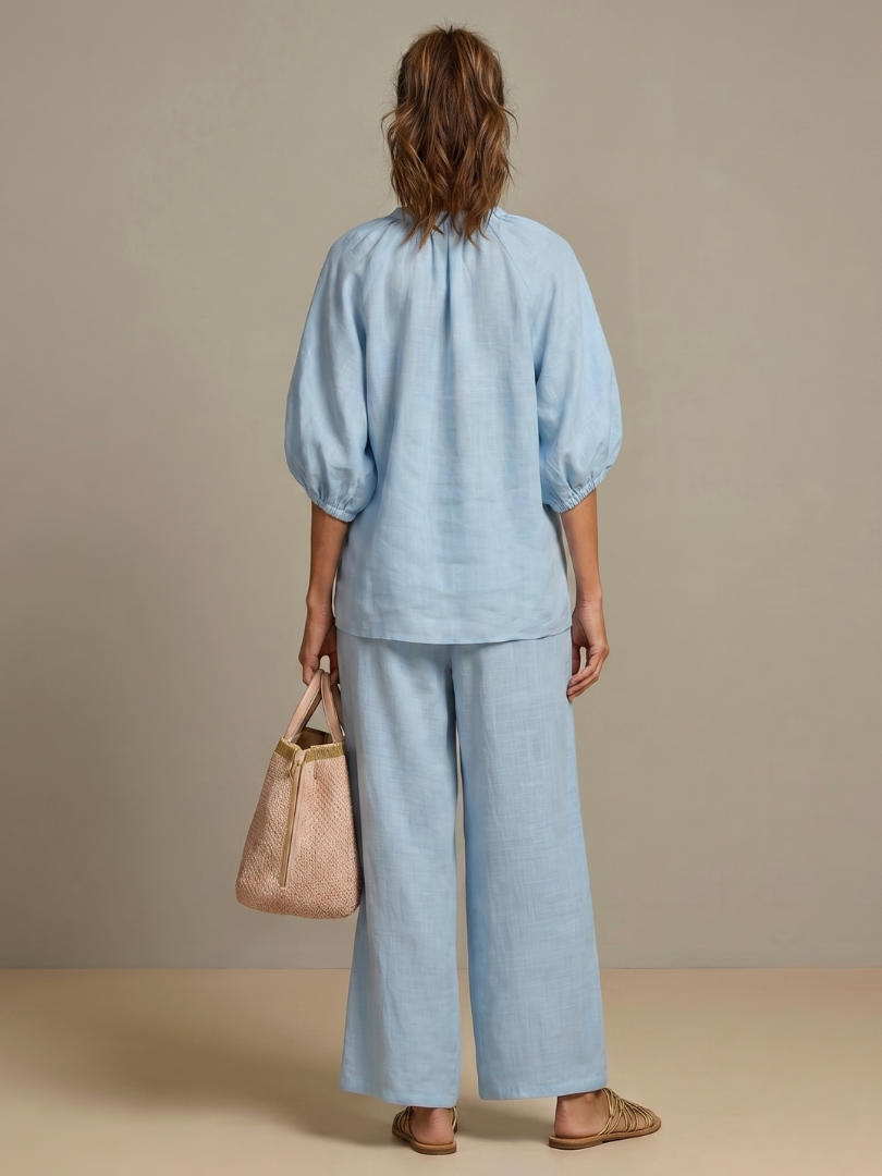 Natalia | Zip-Front Blouson Top & Wide-Leg Pants Set