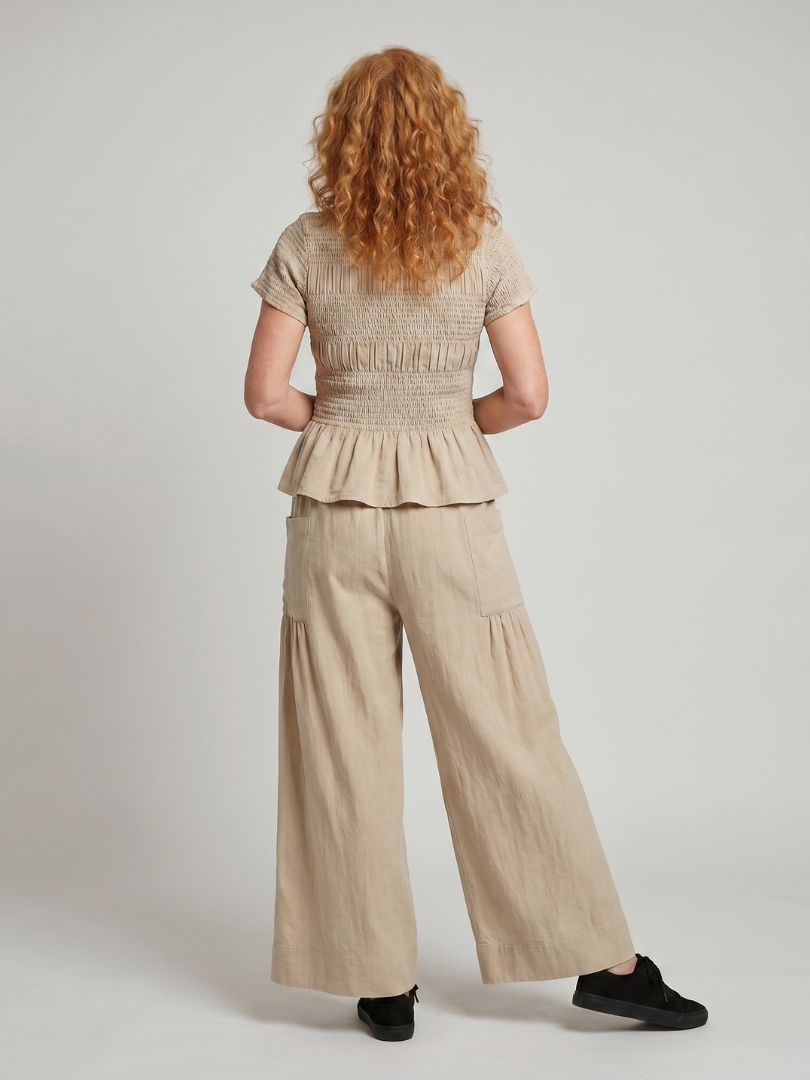 Eirenne | Smocked Top with Peplum Detail and Wide-Leg Pants Set
