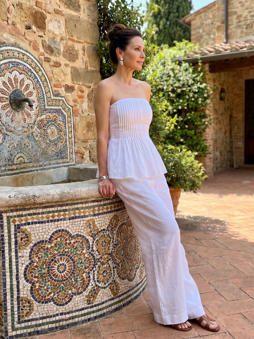 Rila | Strapless Smocked Top with Wide-Leg Pants Ensemble