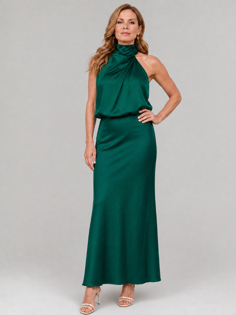 Nopal | Midi Dress with Sleeveless Draped Neck Design