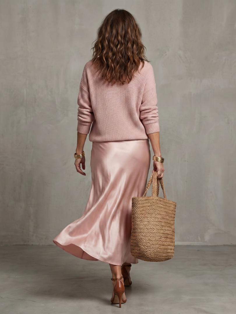 Luciana | Knit Layered Set with Bias Cut Satin Skirt
