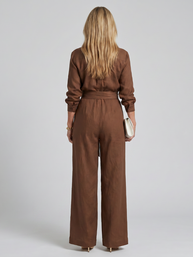 Jovie | Wide Leg Jumpsuit with Long Sleeve Button Front