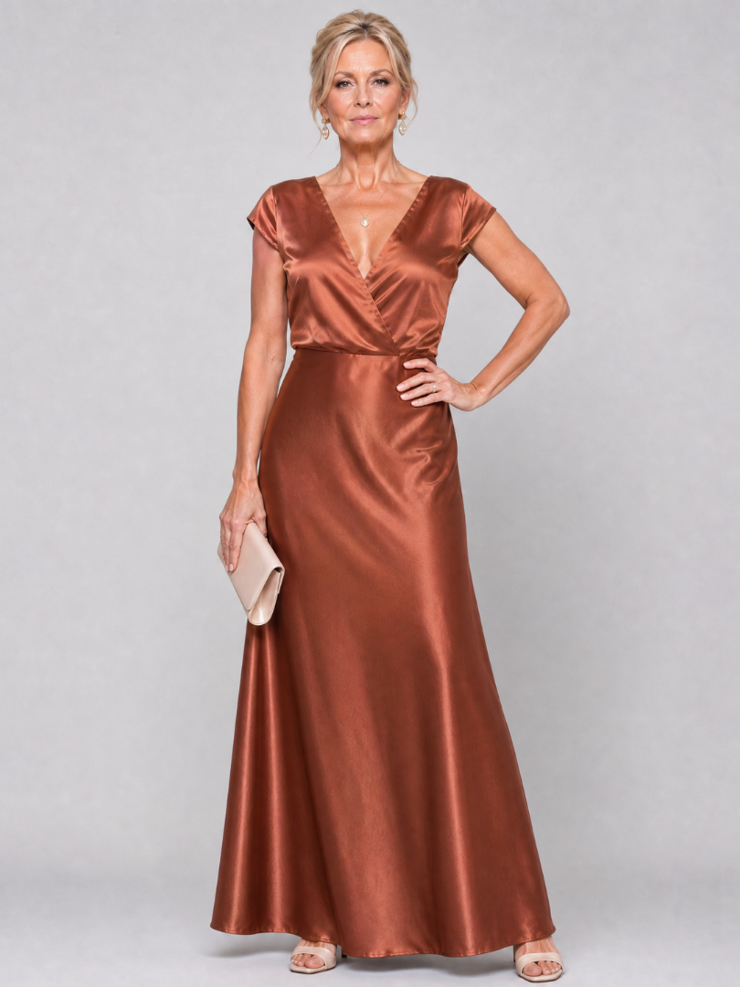 Samouse | Maxi Dress with Cap Sleeve and Wrap Bodice