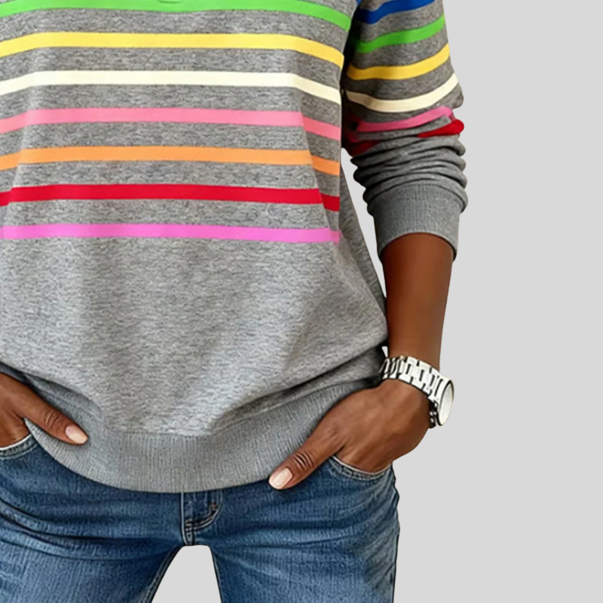Priscilla|  Colourful Striped Quarter-Zip Sweatshirt