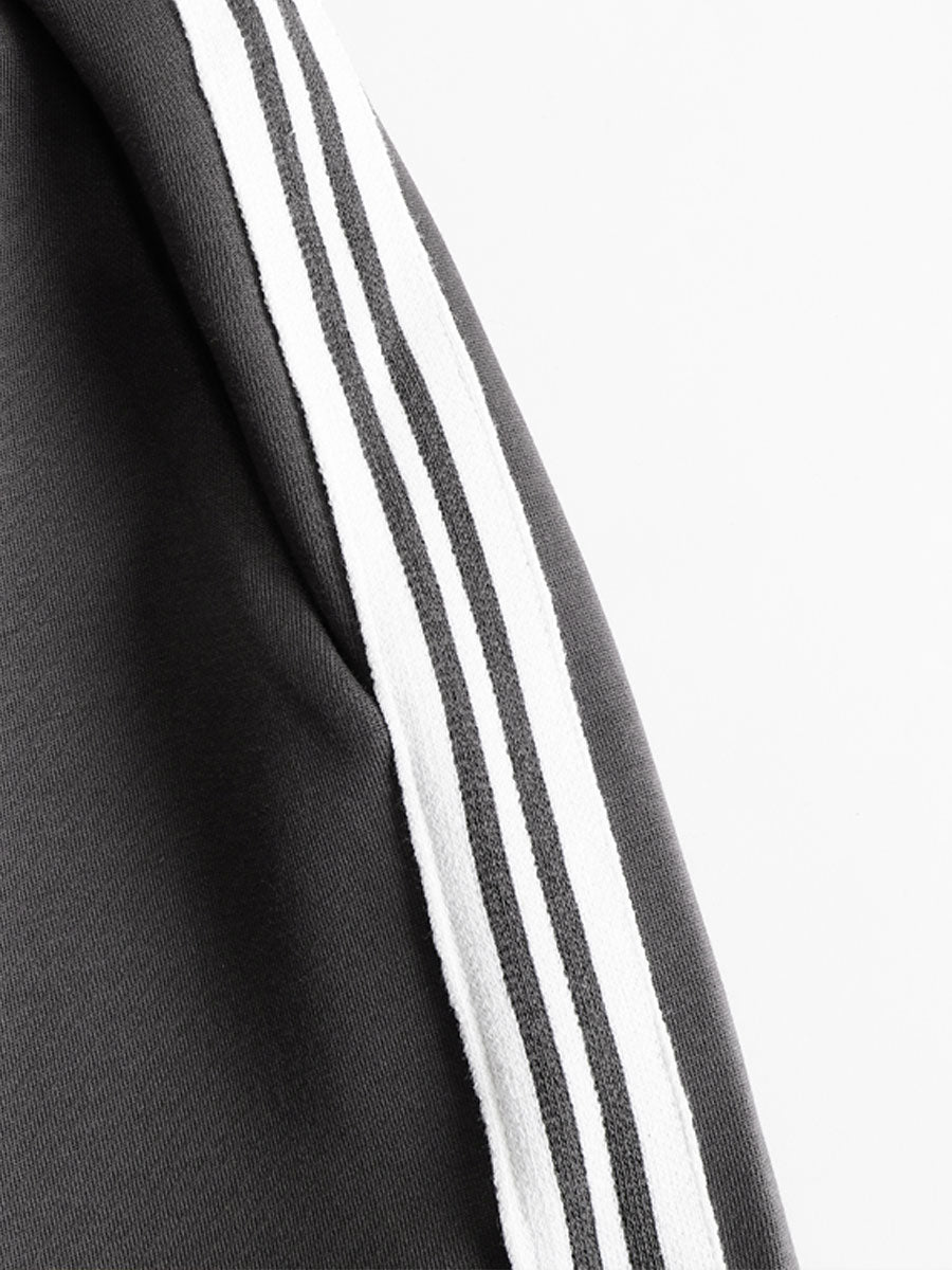 Eva | Retro Sporty Webbing Grey-white Half-zip Sweatshirt And Wide-leg Pants Set