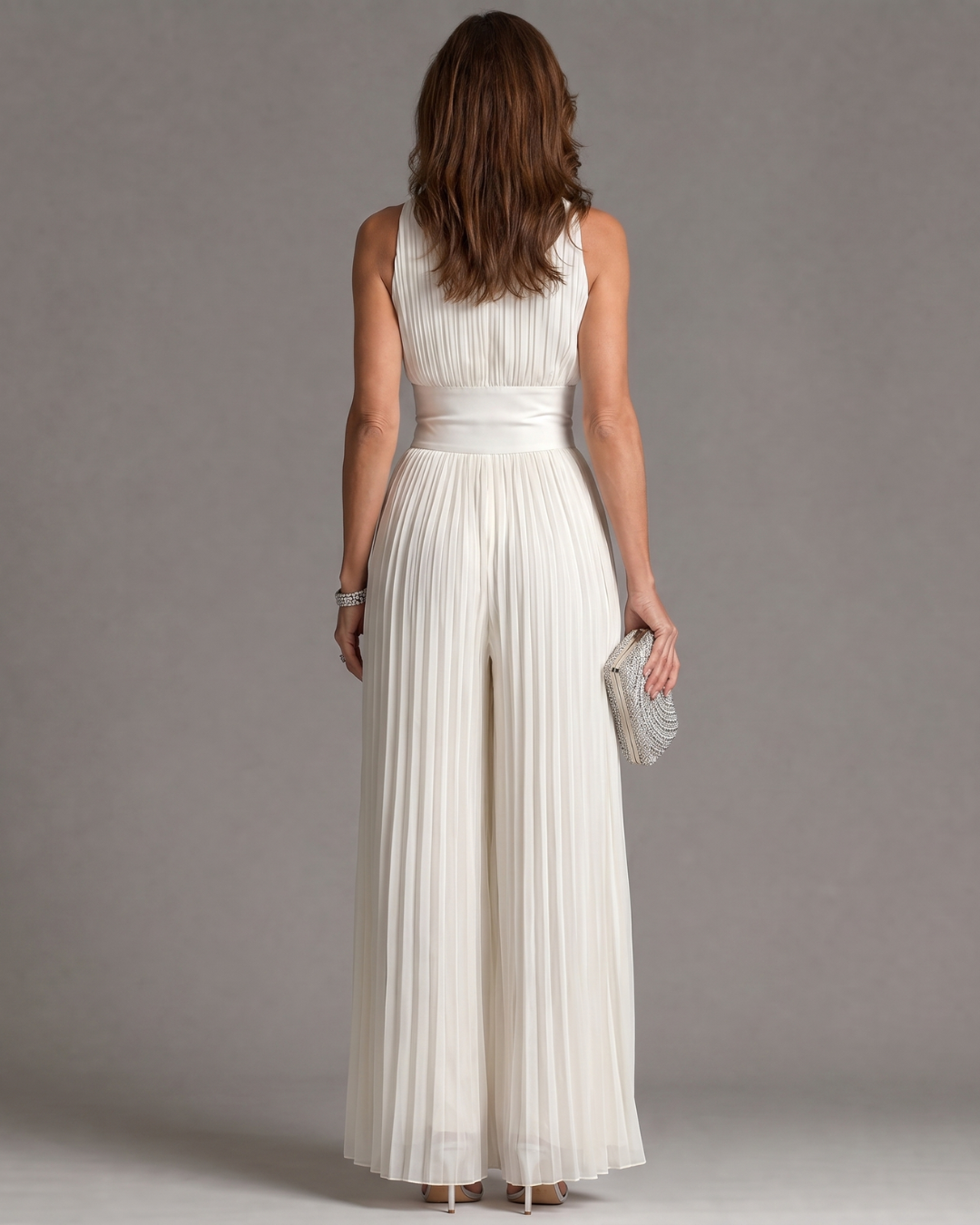 Zakira | Wide Leg Jumpsuit with Pleated Halter Neck
