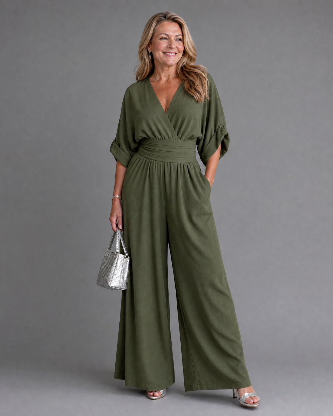 Emene | Relaxed Wide Leg Jumpsuit with Draped V-Neck