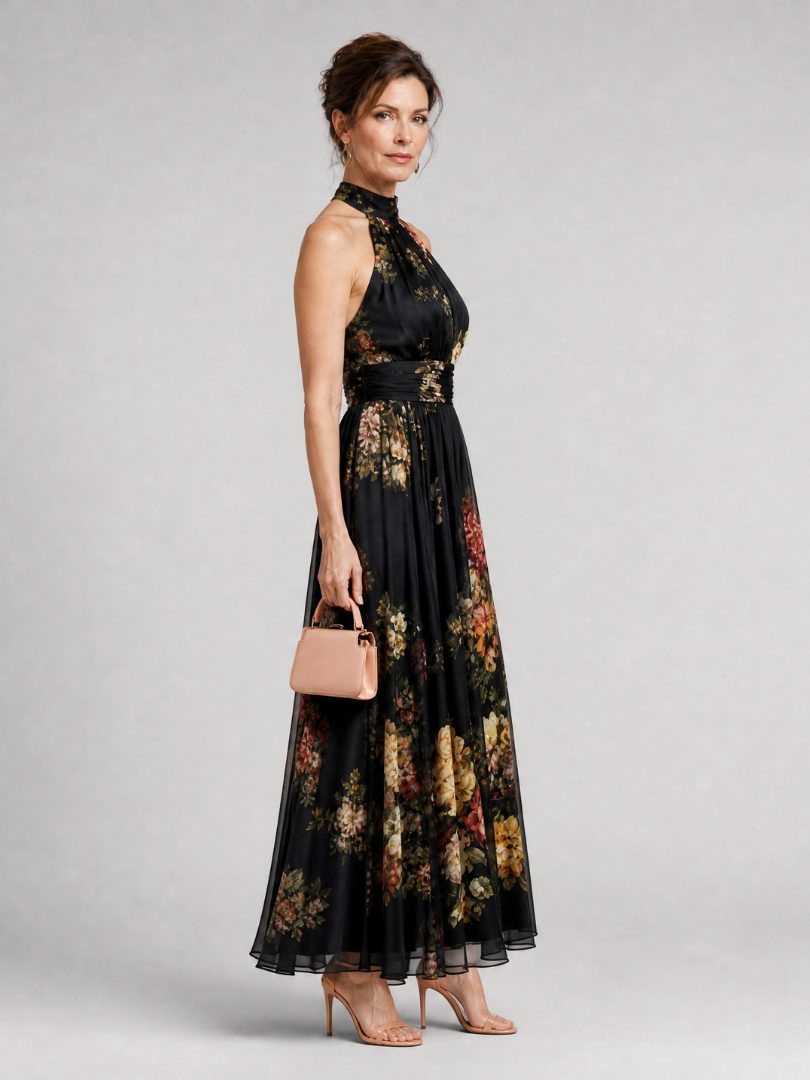 Sior | Midi Dress with Floral Halter Neck Design