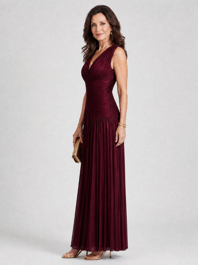 Lemar | Midi Dress with Sleeveless Pleats and V-Neck