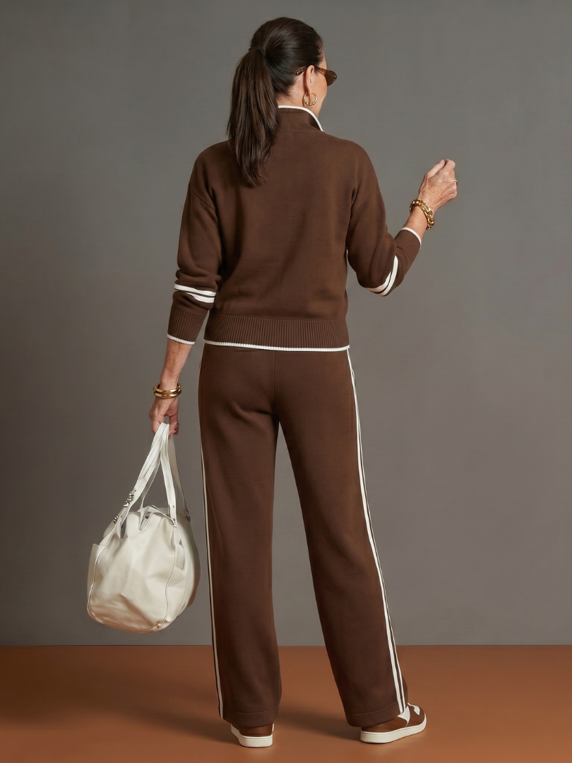 Rain | Long Sleeve Zip Neck Side Stripe Leggings Set