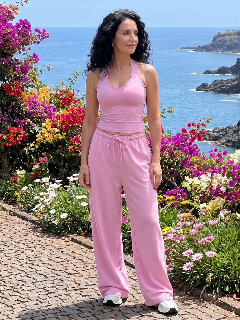 Helena | Sleeveless Scoop Neck Top with Wide Leg Pants Set