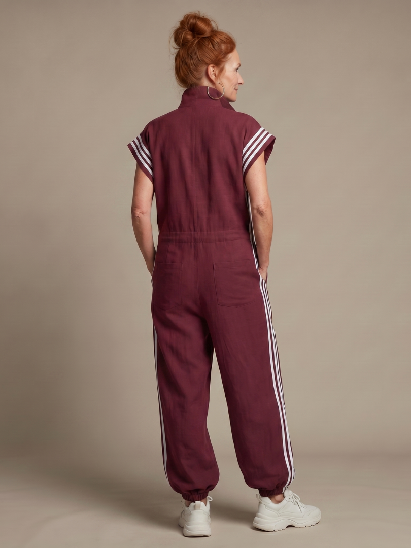 Lark | Striped Panel Zip-Front Jumpsuit
