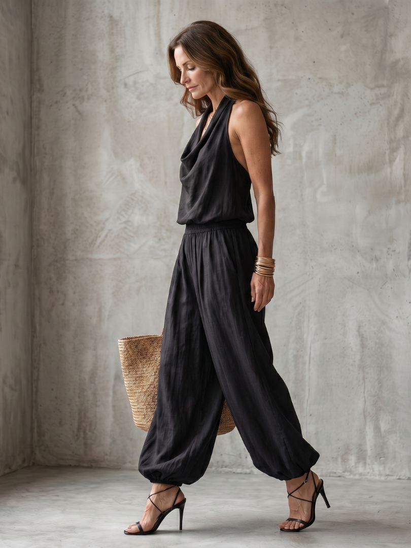 Yvaine | Fluid Top with Drape Neck & Wide Leg Pants Set