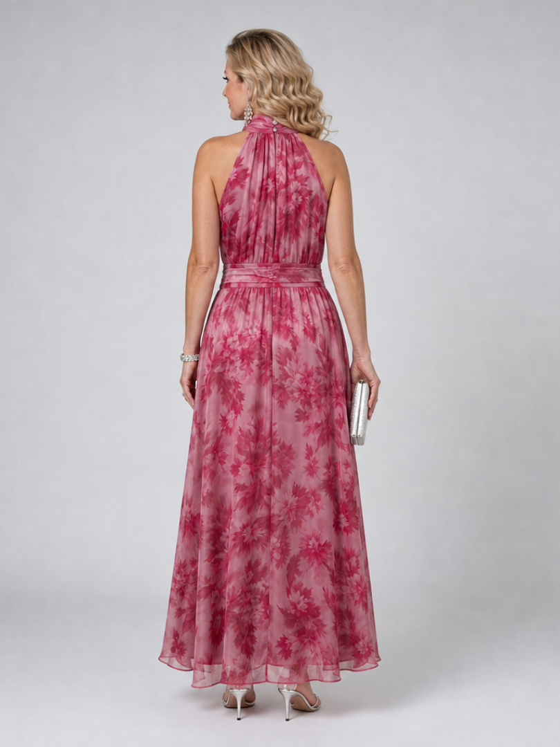Avien | Elegant Soft Halter Neck Midi Dress