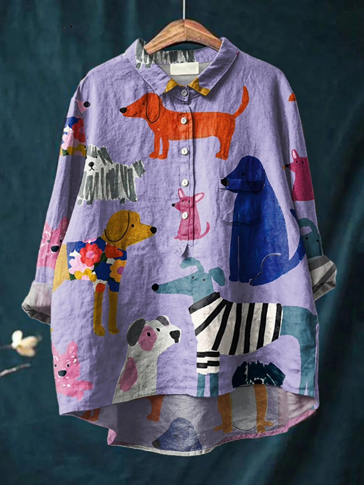 Coralie | Casual Women's Shirt with Dog Art Print