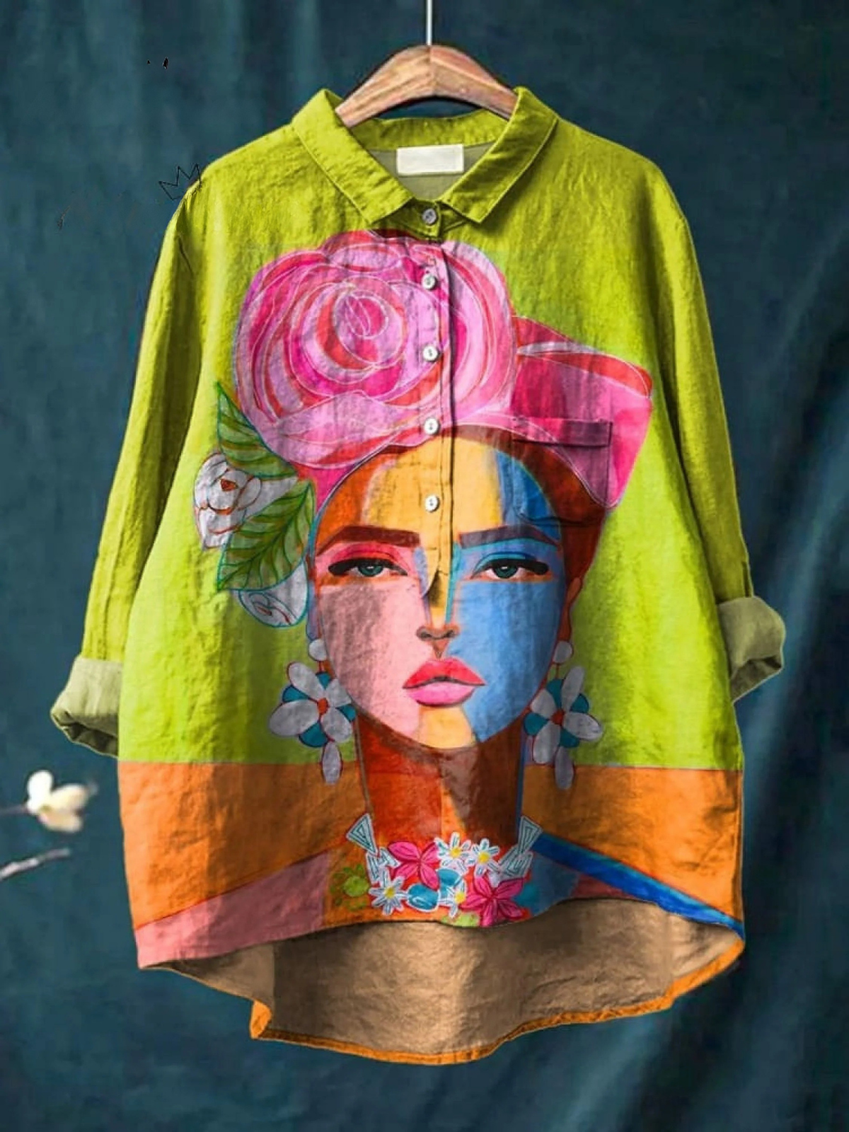 Eugen | Women's Casual Shirt Featuring Freda Portrait Oil Painting Art
