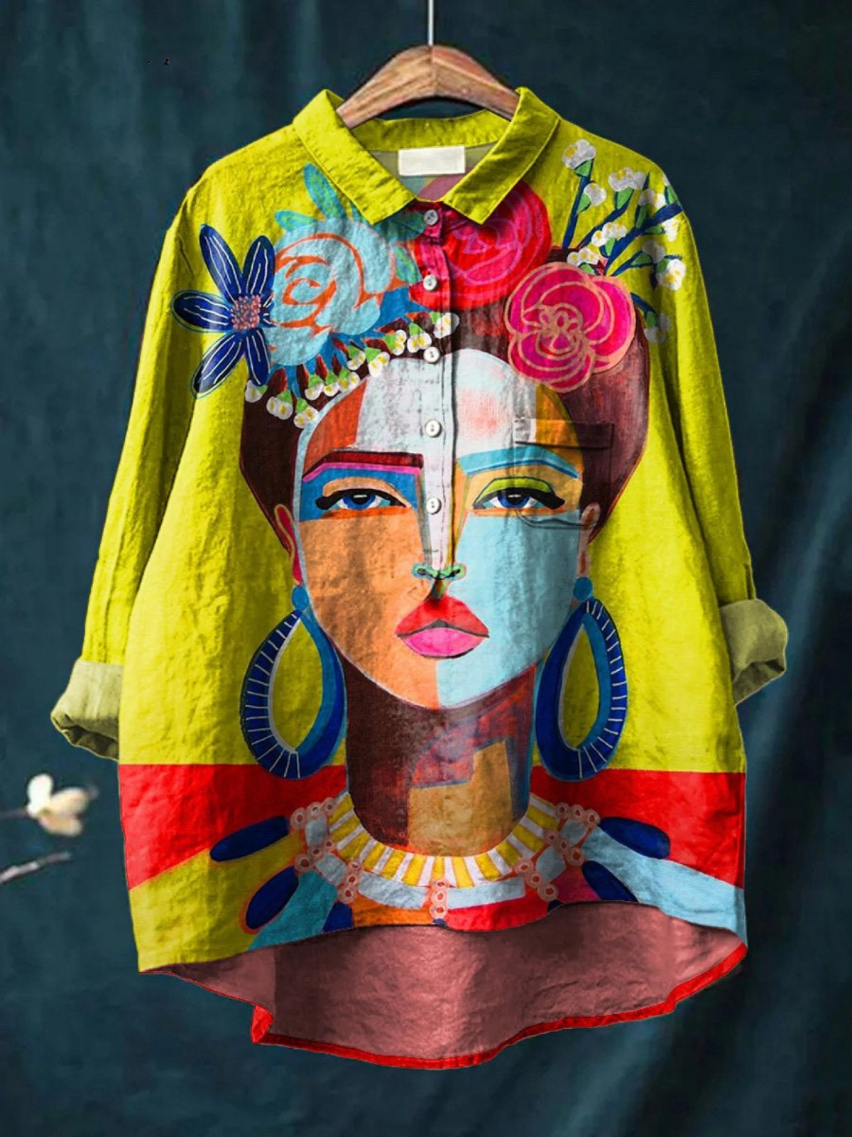Eugen | Women's Casual Shirt Featuring Freda Portrait Oil Painting Art