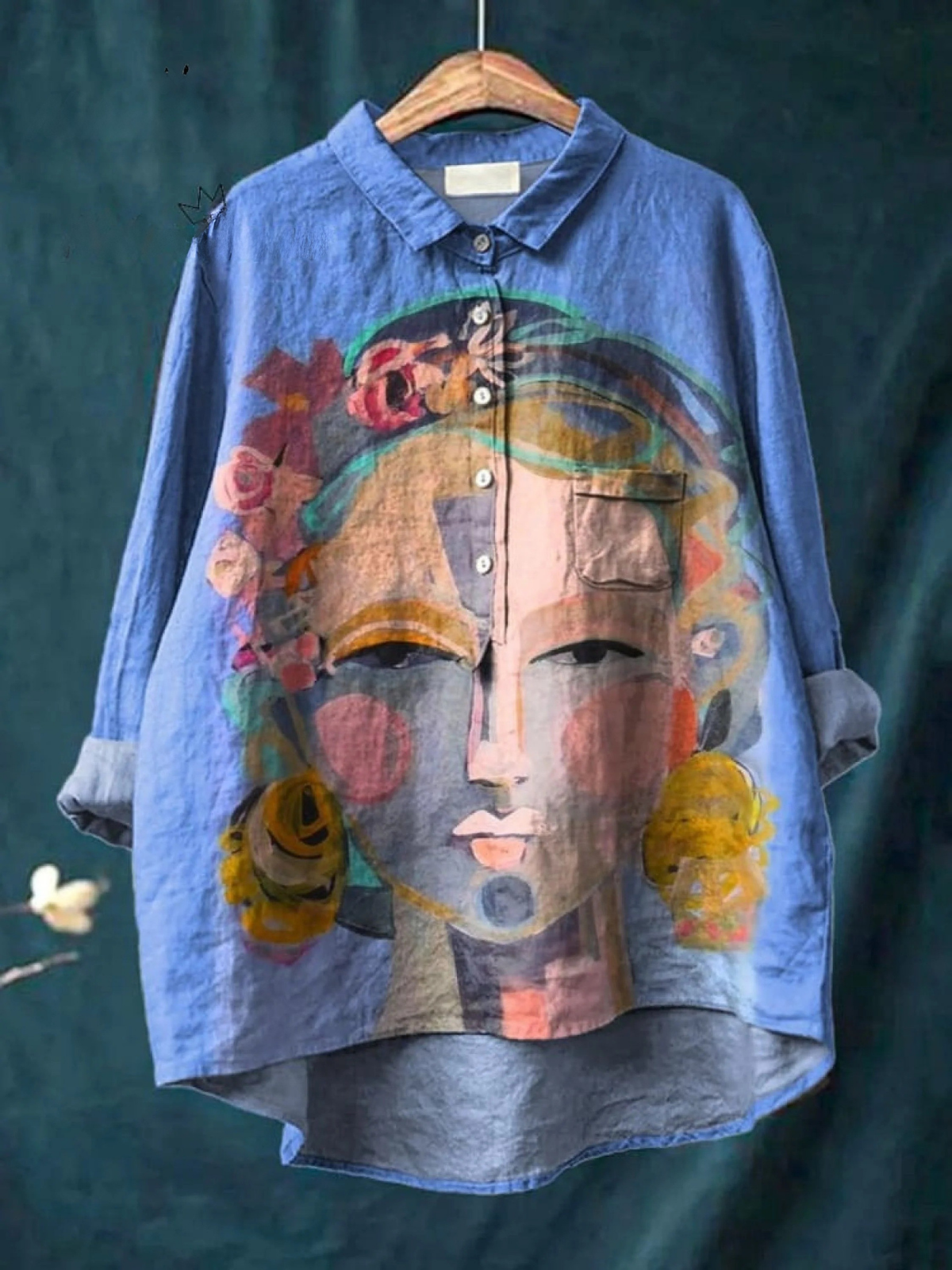 Eugen | Women's Casual Shirt Featuring Freda Portrait Oil Painting Art