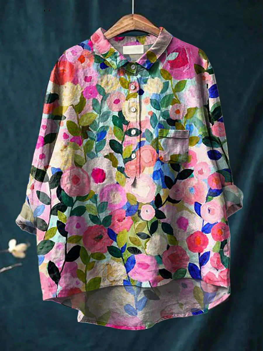 Delia | Women's Casual Shirt with Vibrant Spring Floral Garden Print