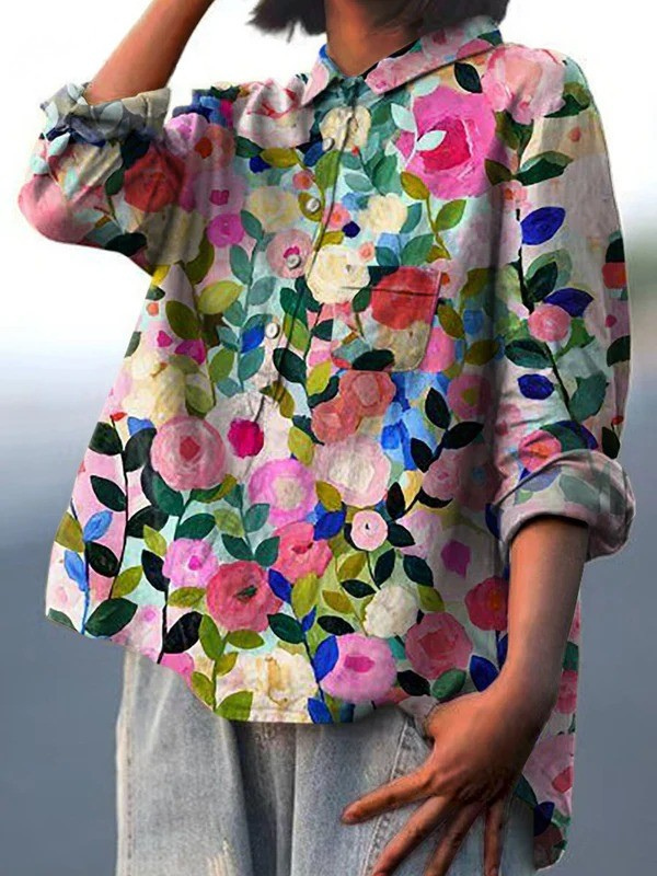 Delia | Women's Casual Shirt with Vibrant Spring Floral Garden Print