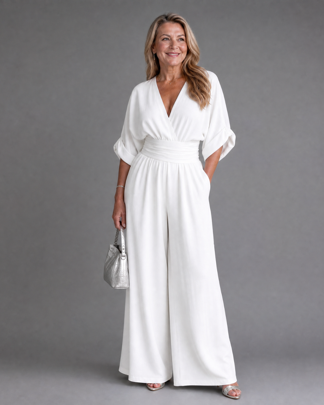 Emene | Relaxed Wide Leg Jumpsuit with Draped V-Neck