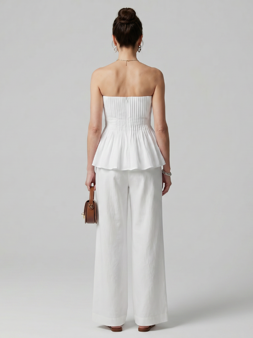 Rila | Strapless Smocked Top with Wide-Leg Pants Ensemble