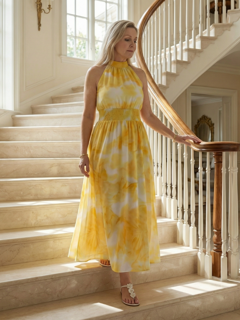 Sylin | Halter Midi Dress with Gathered Details