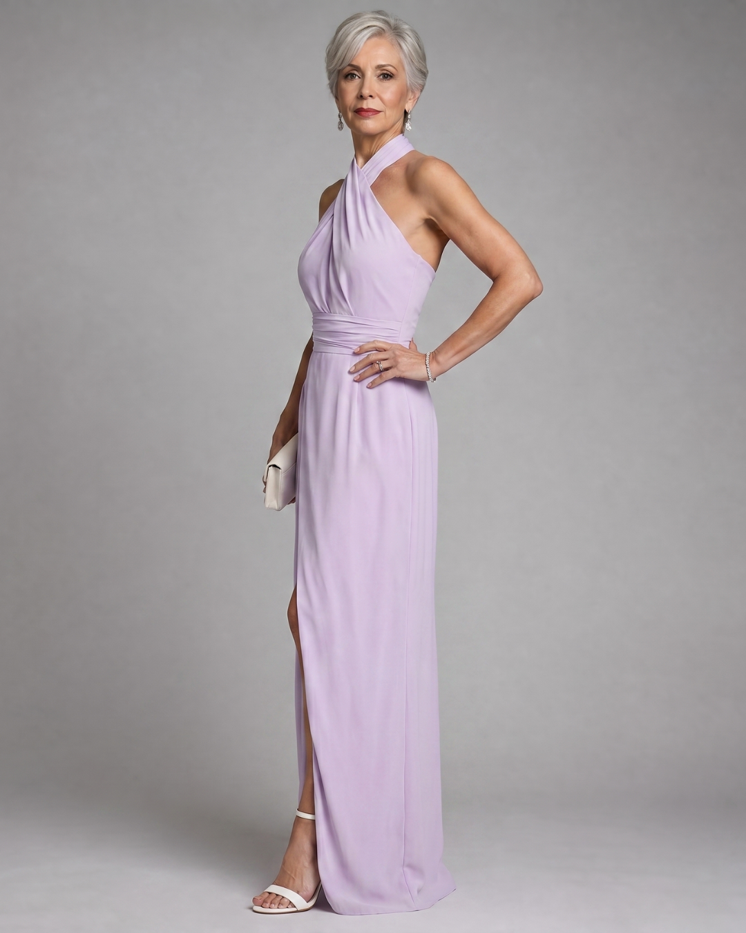 Vaelora | Midi Dress with Cross Halter and Draped Side Slit