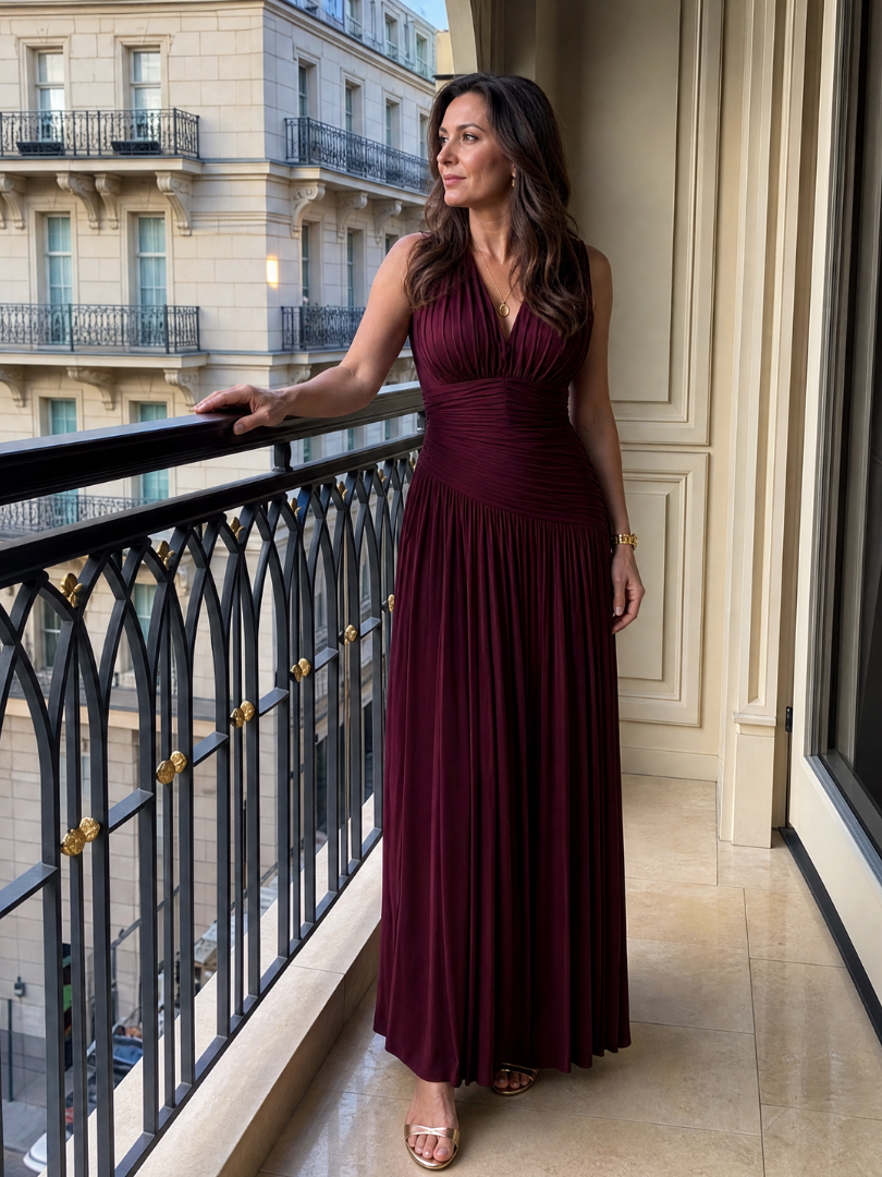 Lemar | Midi Dress with Sleeveless Pleats and V-Neck
