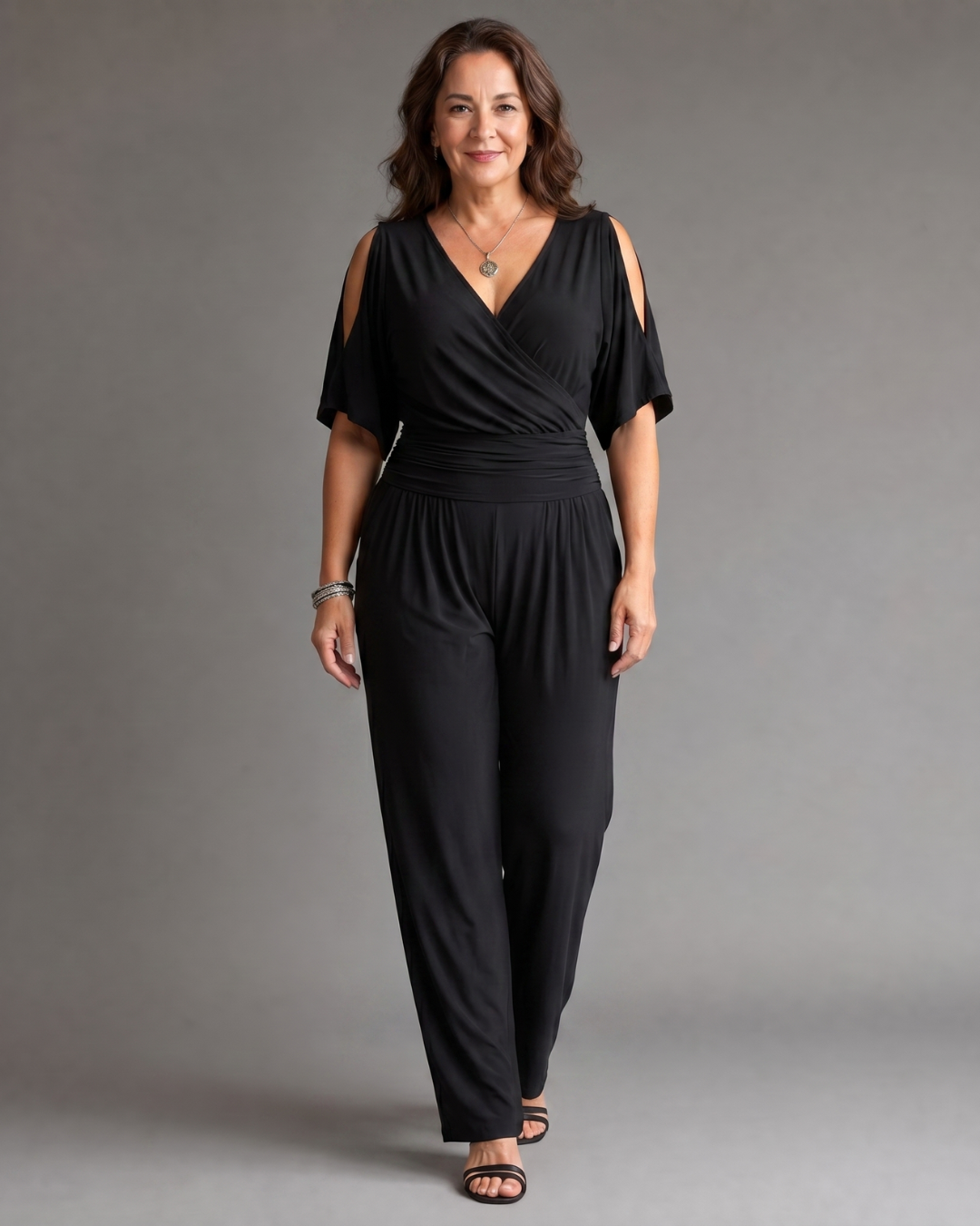 Nyxara | Relaxed Jumpsuit with Cold Shoulder and Wrap Waist