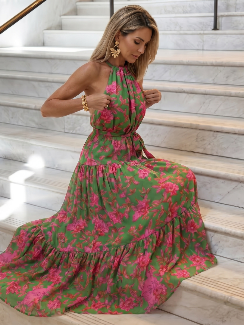 Rowen | Halter Midi Dress with Draped Design