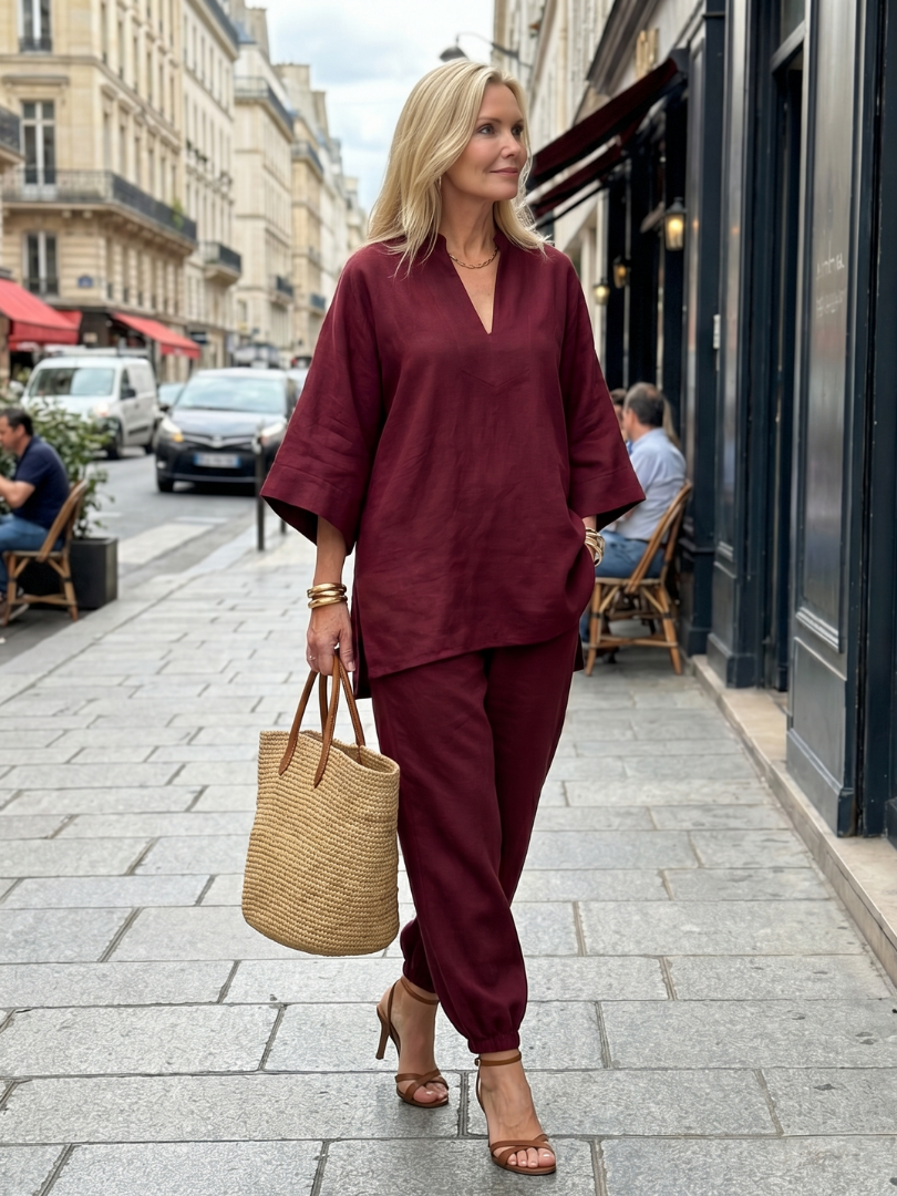 Georgiana | V-Neck Tunic and Gathered Trouser Ensemble