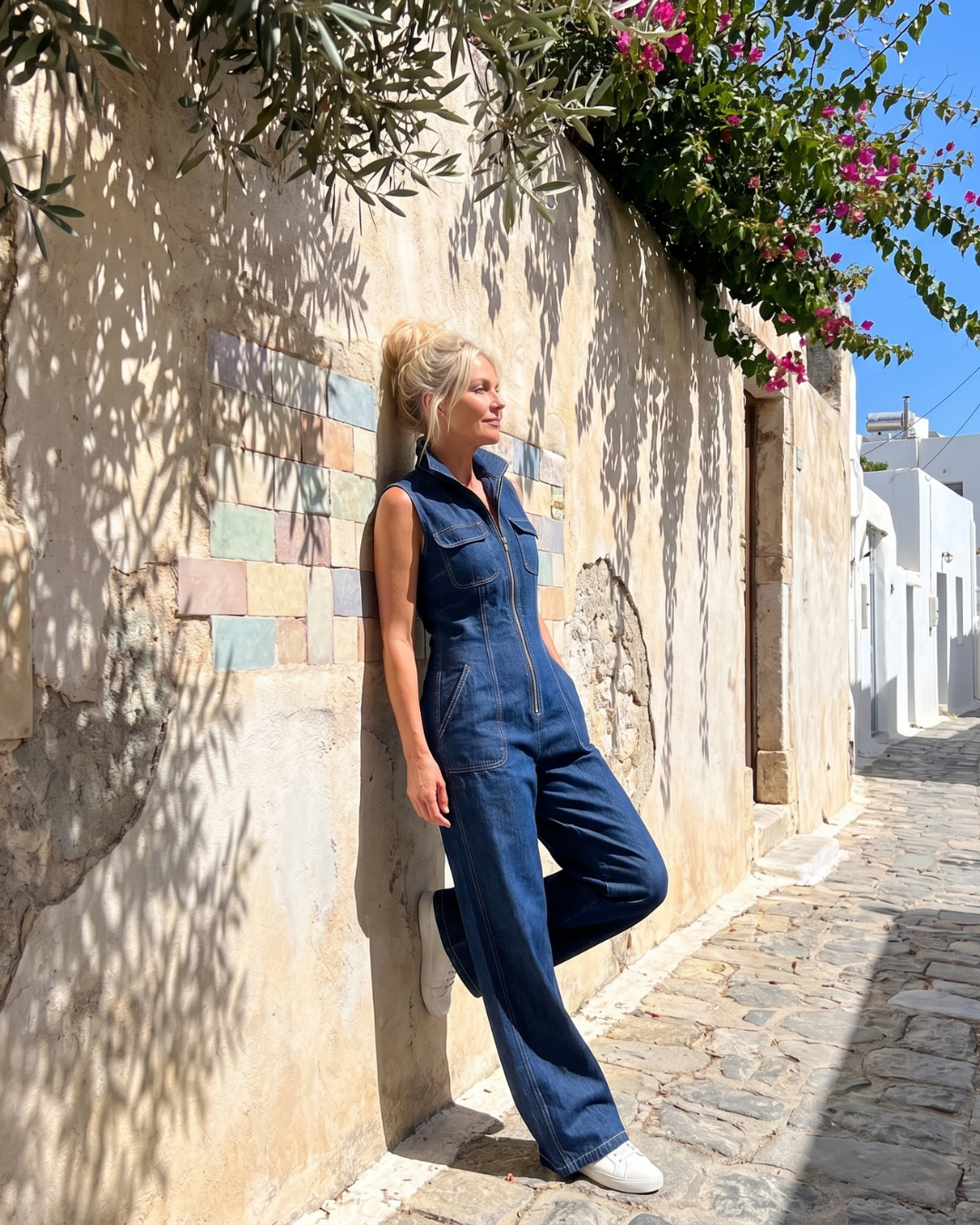 Samantha | Sleeveless Denim Wide Leg Jumpsuit with Zip Front