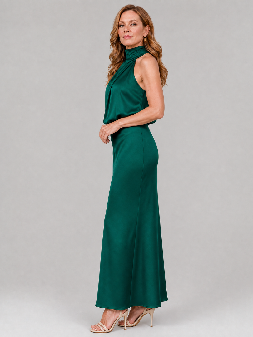 Nopal | Midi Dress with Sleeveless Draped Neck Design