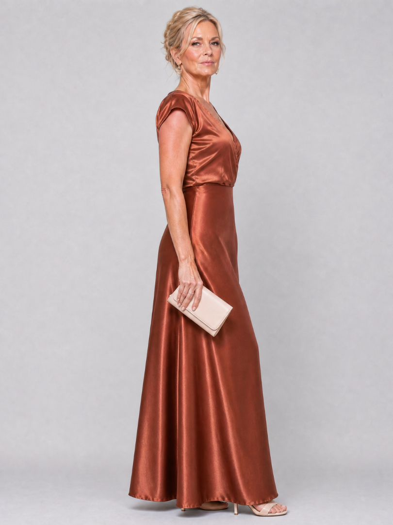 Samouse | Maxi Dress with Cap Sleeve and Wrap Bodice