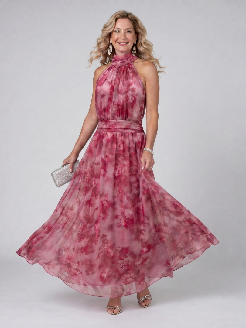 Avien | Elegant Soft Halter Neck Midi Dress