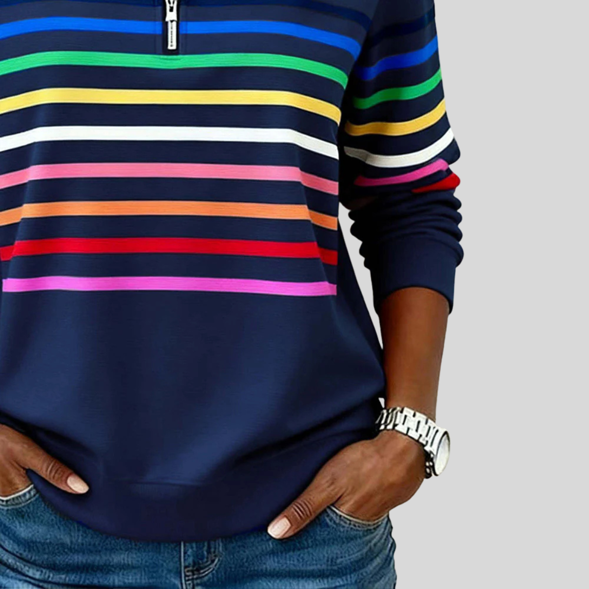 Priscilla|  Colourful Striped Quarter-Zip Sweatshirt