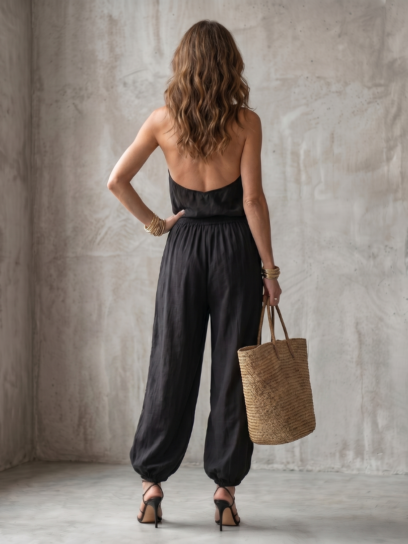 Yvaine | Fluid Top with Drape Neck & Wide Leg Pants Set