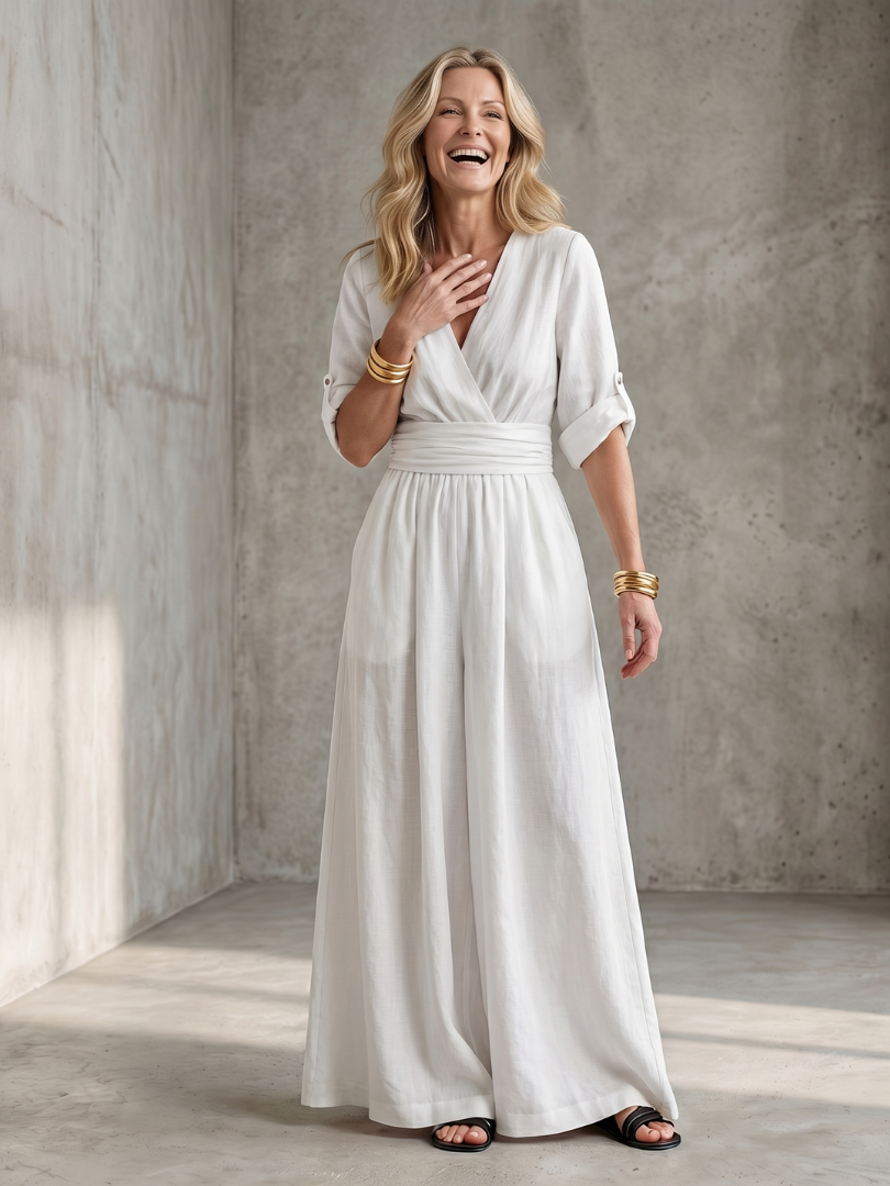 Wanda | Wide Leg Jumpsuit with Cross Front Design