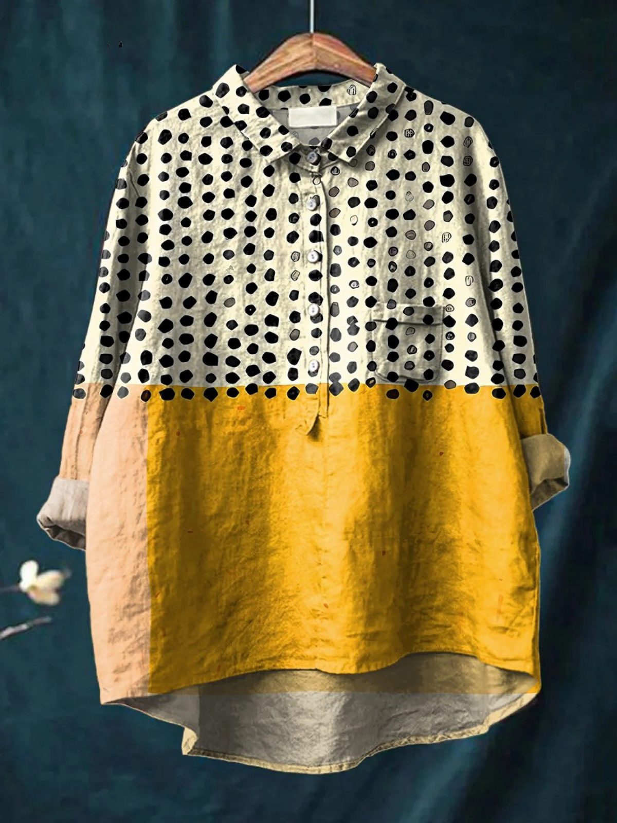 Alessia | Women's Casual Shirt with Yellow Color-Blocked Dot Print