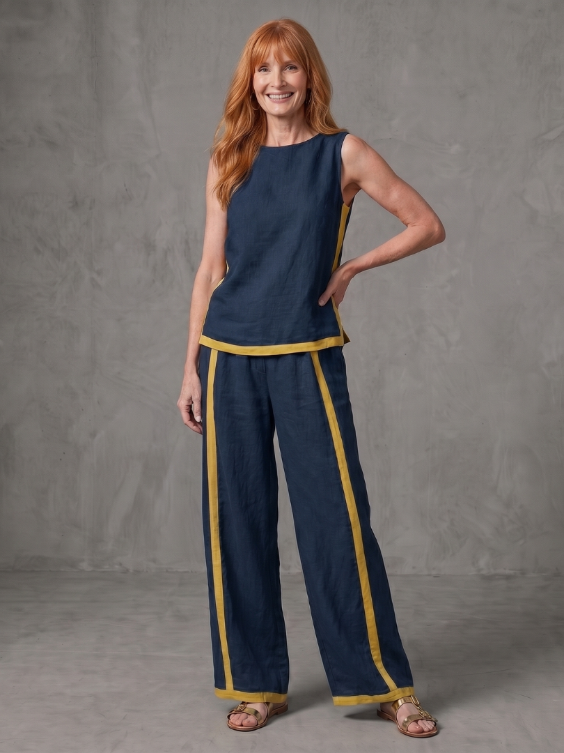 Inara | Sleeveless Top with Wide-Leg Contrast Pants Set